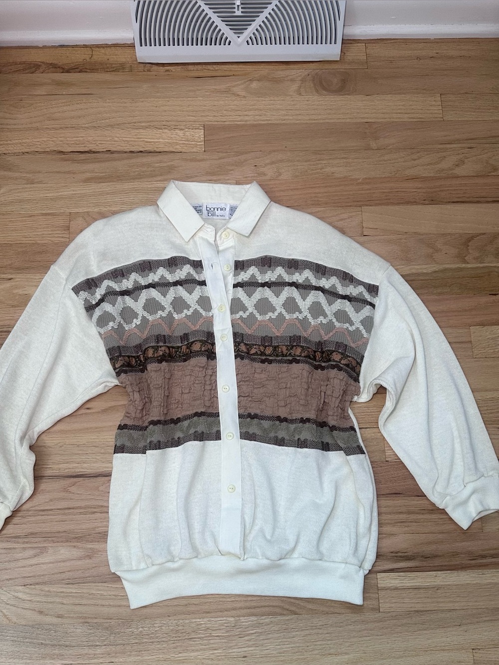 True Vintage 1990 Bonnie & Bill by Holly Mixed Media Collared Sweater Shirt